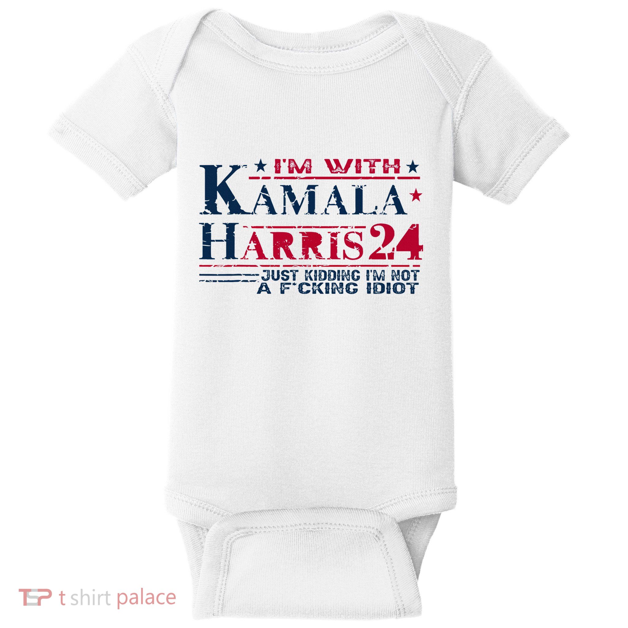 IM With Kamala Just Kidding Not Idiot Retro Election 2024 Baby Bodysuit