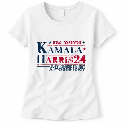 IM With Kamala Just Kidding Not Idiot Retro Election 2024 Womens T-Shirt