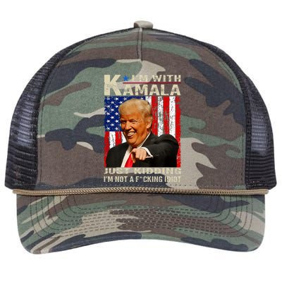 IM With Kamala Just Kidding IM Not A Fucking Idiot Retro Rope Trucker Hat Cap