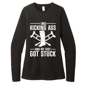 I Was Kicking Ass & My Foot Got Stuck Funny Cast Broken Leg Womens CVC Long Sleeve Shirt