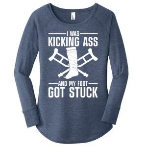 I Was Kicking Ass & My Foot Got Stuck Funny Cast Broken Leg Women's Perfect Tri Tunic Long Sleeve Shirt