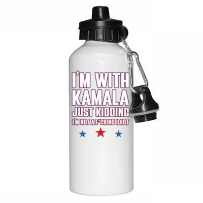 Im With Kamala Just Kidding Not Idiot Retro Election 2024 Aluminum Water Bottle