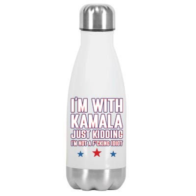 Im With Kamala Just Kidding Not Idiot Retro Election 2024 Stainless Steel Insulated Water Bottle