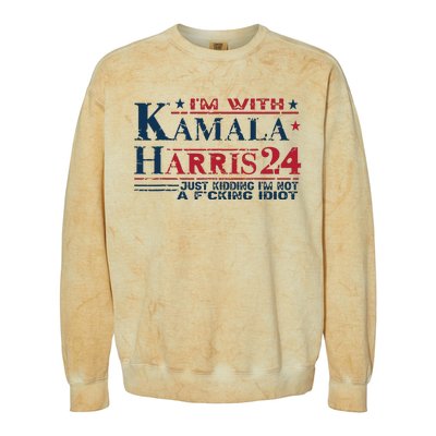 Im With Kamala Just Kidding Not Idiot Retro Election 2024 Colorblast Crewneck Sweatshirt