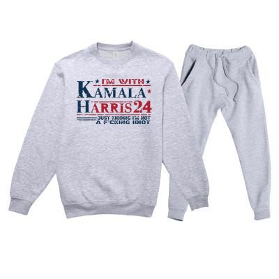 Im With Kamala Just Kidding Not Idiot Retro Election 2024 Premium Crewneck Sweatsuit Set