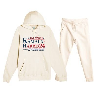 Im With Kamala Just Kidding Not Idiot Retro Election 2024 Premium Hooded Sweatsuit Set