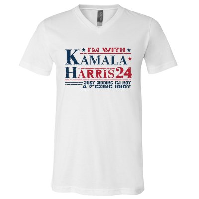 Im With Kamala Just Kidding Not Idiot Retro Election 2024 V-Neck T-Shirt