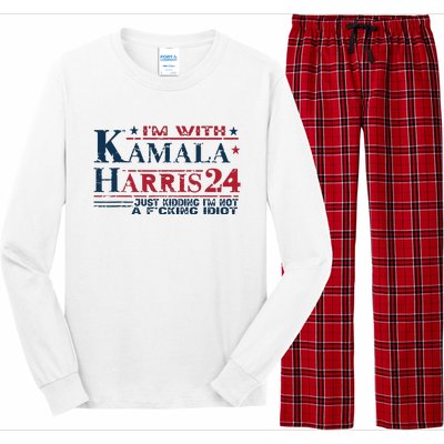 Im With Kamala Just Kidding Not Idiot Retro Election 2024 Long Sleeve Pajama Set