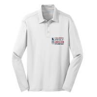 Im With Kamala Just Kidding Not Idiot Retro Election 2024 Silk Touch Performance Long Sleeve Polo