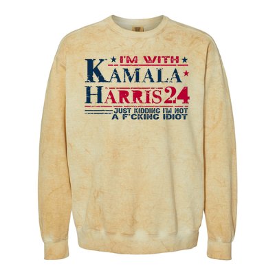 IM With Kamala Just Kidding Not Idiot Retro Election 2024 Colorblast Crewneck Sweatshirt