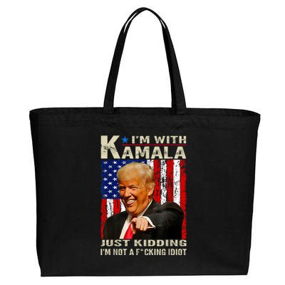 IM With Kamala Just Kidding IM Not A Fucking Idiot Cotton Canvas Jumbo Tote