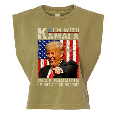 IM With Kamala Just Kidding IM Not A Fucking Idiot Garment-Dyed Women's Muscle Tee