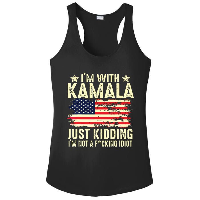 IM With Kamala Just Kidding Not Idiot Funny Election 2024 Ladies PosiCharge Competitor Racerback Tank