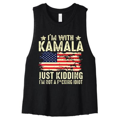 IM With Kamala Just Kidding Not Idiot Funny Election 2024 Women's Racerback Cropped Tank