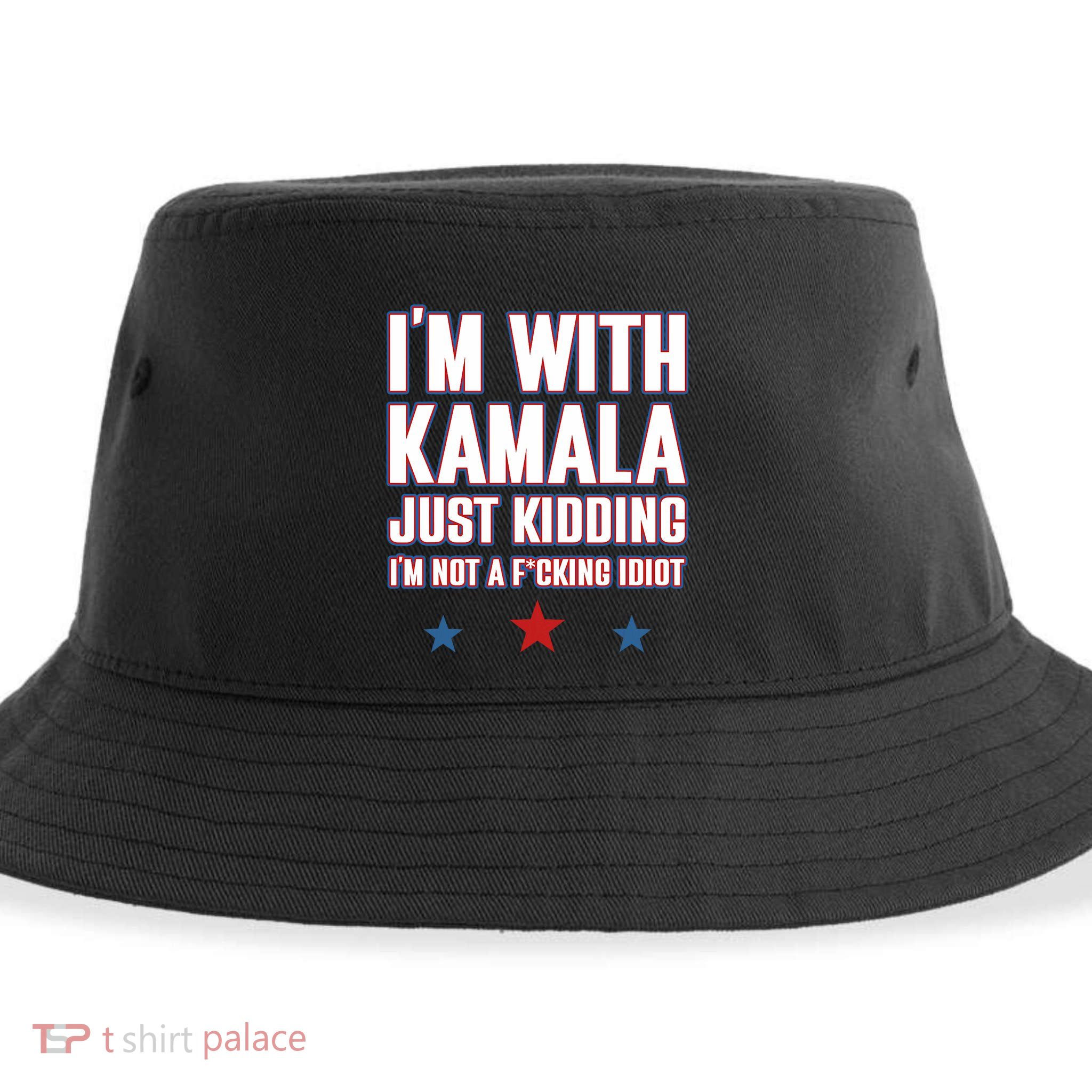 IM With Kamala Just Kidding Not Idiot Retro Election 2024 Sustainable Bucket Hat