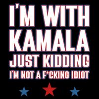 IM With Kamala Just Kidding Not Idiot Retro Election 2024 Pom Pom 12in Knit Beanie