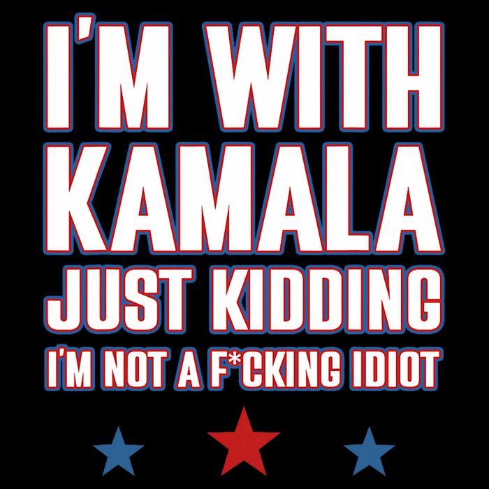 IM With Kamala Just Kidding Not Idiot Retro Election 2024 Pom Pom 12in Knit Beanie