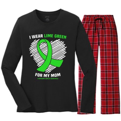 I Wear Lime Green For My Mom Lymphoma Cancer Awareness Women's Long Sleeve Flannel Pajama Set 