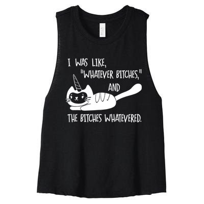 I Was Like Whatever Bitches Whatevered Cat Unicorn Women's Racerback Cropped Tank