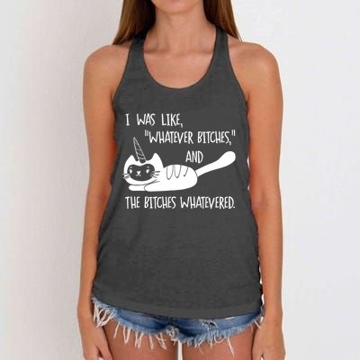 I Was Like Whatever Bitches Whatevered Cat Unicorn Women's Knotted Racerback Tank