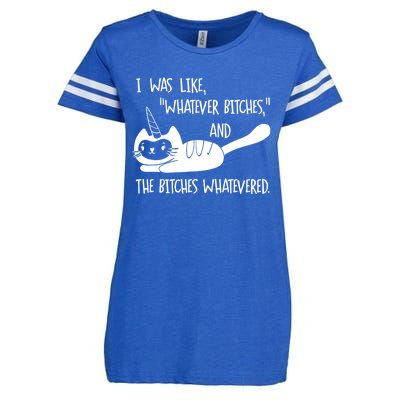 I Was Like Whatever Bitches Whatevered Cat Unicorn Enza Ladies Jersey Football T-Shirt