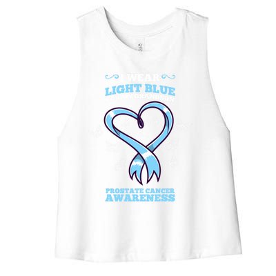 I Wear Light Blue For My Grandson Prostate Cancer Awareness Funny Gift Women's Racerback Cropped Tank