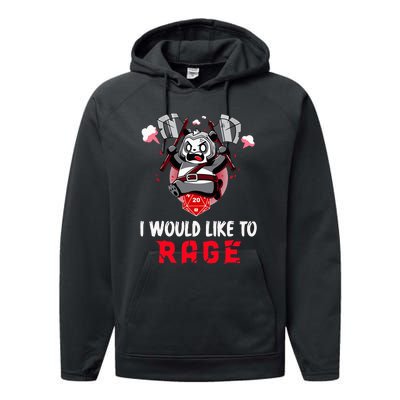 I Would Like To Rage Barbarian Panda Tabletop Gamers Performance Fleece Hoodie