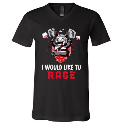 I Would Like To Rage Barbarian Panda Tabletop Gamers V-Neck T-Shirt