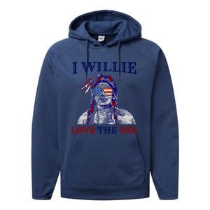 I Willie Love The Usa Meaningful Gift Proud American Funny 4th Of July Cool Gift Performance Fleece Hoodie