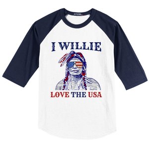 I Willie Love The Usa Meaningful Gift Proud American Funny 4th Of July Cool Gift Baseball Sleeve Shirt