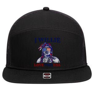 I Willie Love The Usa Great Gift Proud American Funny 4th Of July Cool Gift 7 Panel Mesh Trucker Snapback Hat