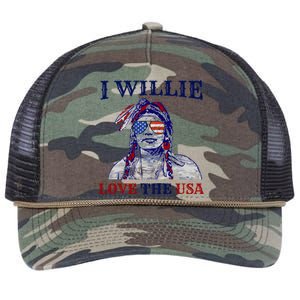 I Willie Love The Usa Great Gift Proud American Funny 4th Of July Cool Gift Retro Rope Trucker Hat Cap