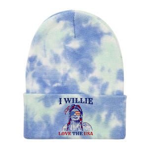 I Willie Love The Usa Great Gift Proud American Funny 4th Of July Cool Gift Tie Dye 12in Knit Beanie