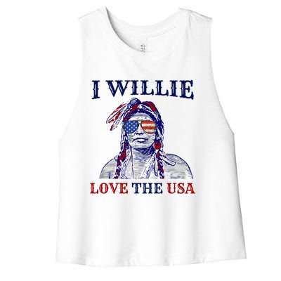 I Willie Love The Usa Great Gift Proud American Funny 4th Of July Cool Gift Women's Racerback Cropped Tank