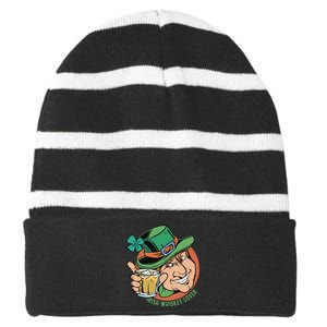 Irish Whiskey Lover St Patricks Day Striped Beanie with Solid Band