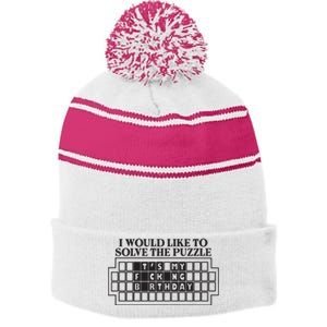 I Would Like To Solve The Puzzle Fuck The Patriarchy Stripe Pom Pom Beanie