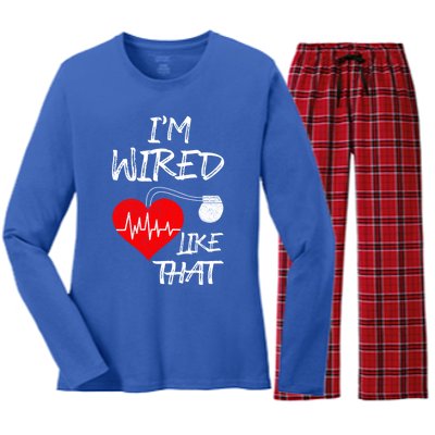 I'm Wired Like That Pacemaker Joke Heart Disease Awareness Funny Gift Women's Long Sleeve Flannel Pajama Set 