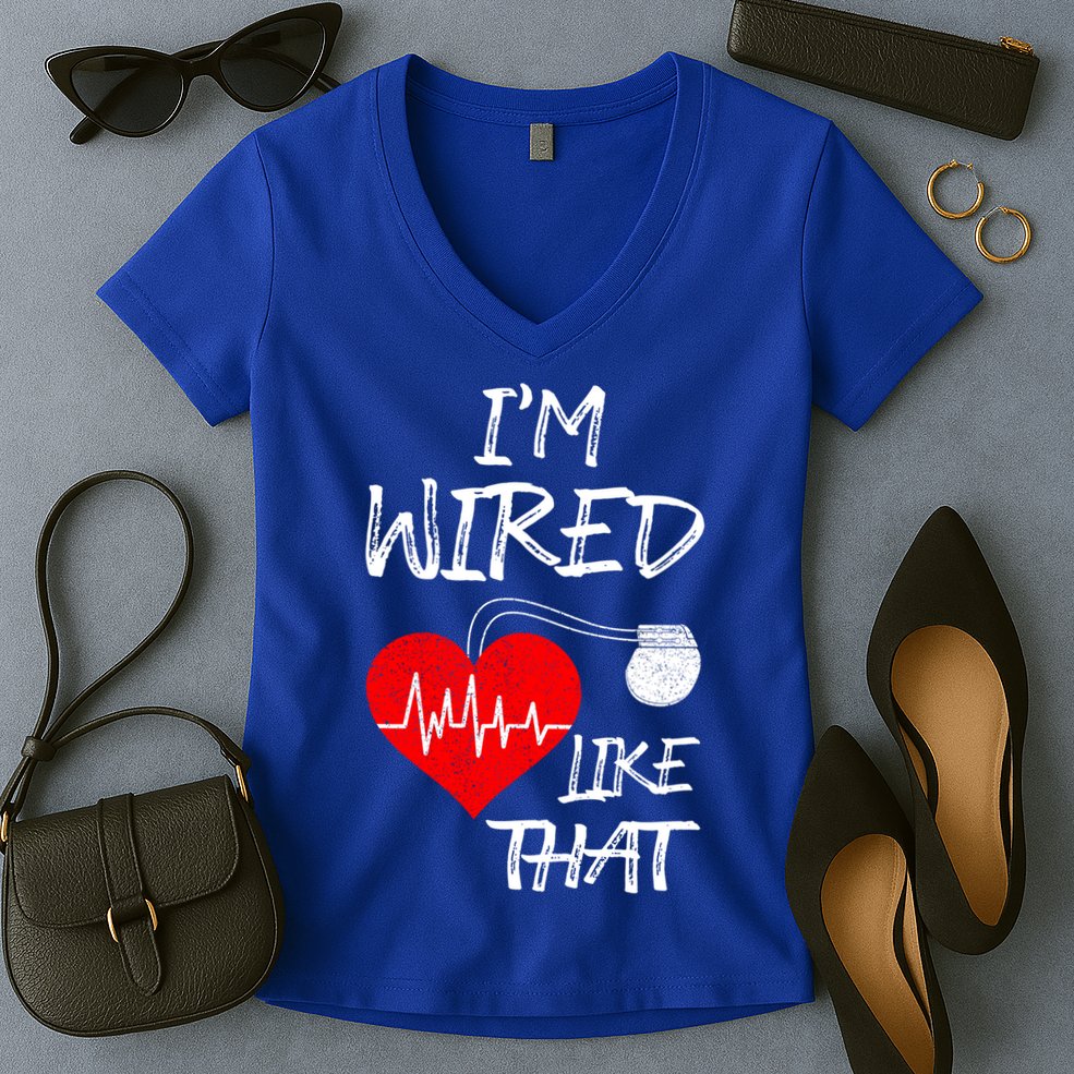 I'm Wired Like That Pacemaker Joke Heart Disease Awareness Funny Gift Women's V-Neck T-Shirt