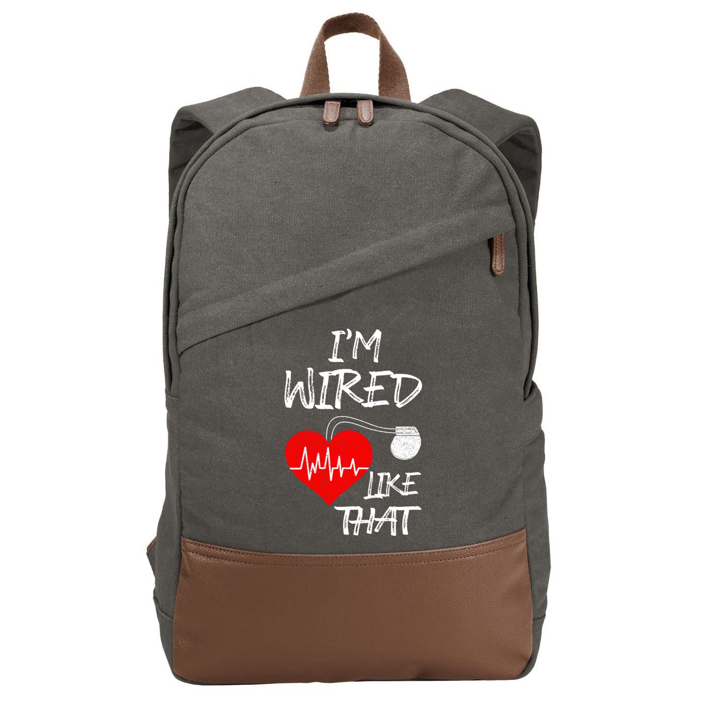 I'm Wired Like That Pacemaker Joke Heart Disease Awareness Funny Gift Cotton Canvas Backpack