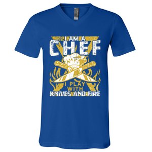 I Was Made To Play With Knives And Fire For Skilled Chef Gift V-Neck T-Shirt