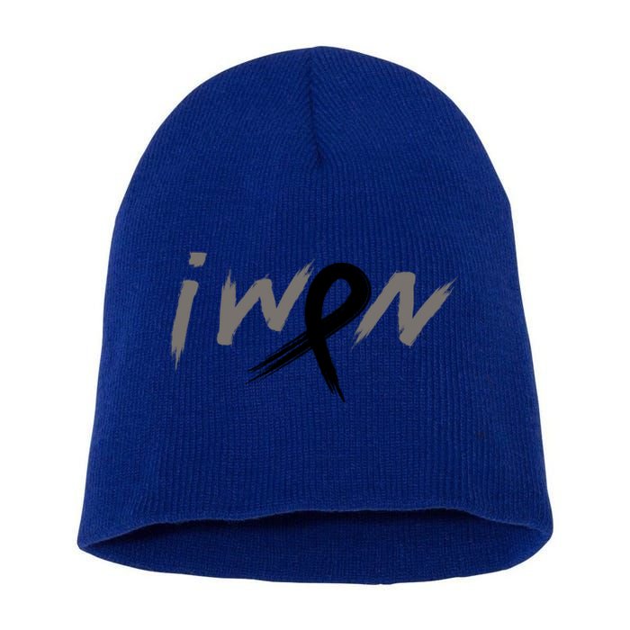 I Won Melanoma Skin Cancer Awareness Ribbon Support Gift Short Acrylic Beanie