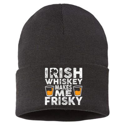 Irish Whiskey Makes Me Frisky Funny St Patricks Day Gifts Sustainable Knit Beanie