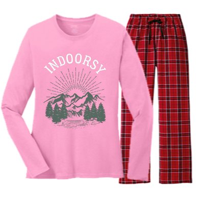 Indoorsy Wo Mom Ironic Outdoorsy Christmas Birthday Women's Long Sleeve Flannel Pajama Set 