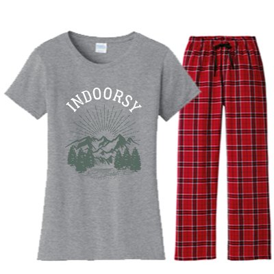 Indoorsy Wo Mom Ironic Outdoorsy Christmas Birthday Women's Flannel Pajama Set