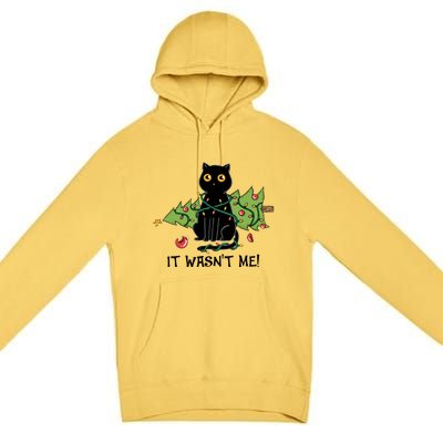 It Wasnt Me Christmas Tree Funny Cat Premium Pullover Hoodie