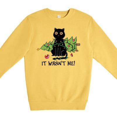 It Wasnt Me Christmas Tree Funny Cat Premium Crewneck Sweatshirt