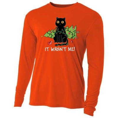 It Wasnt Me Christmas Tree Funny Cat Cooling Performance Long Sleeve Crew