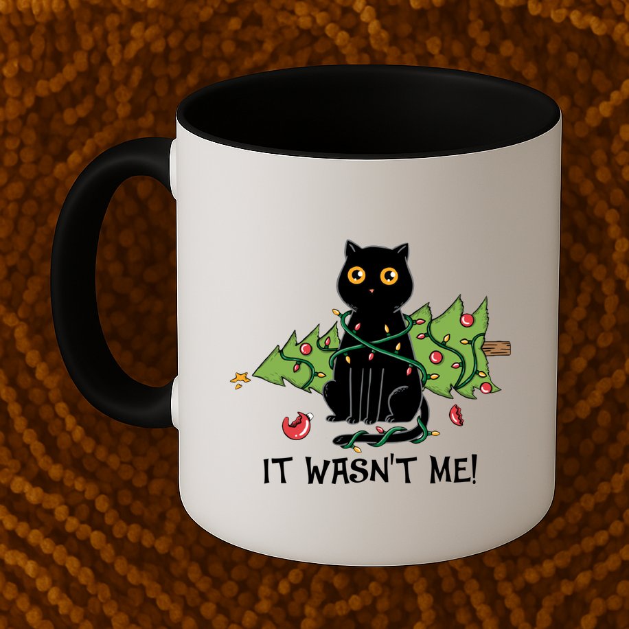 It Wasnt Me Christmas Tree Funny Cat Mug