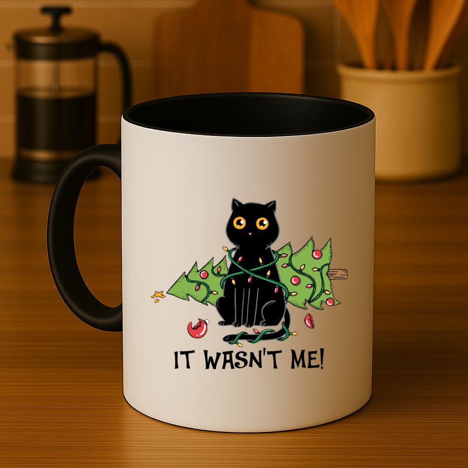 It Wasnt Me Christmas Tree Funny Cat Mug