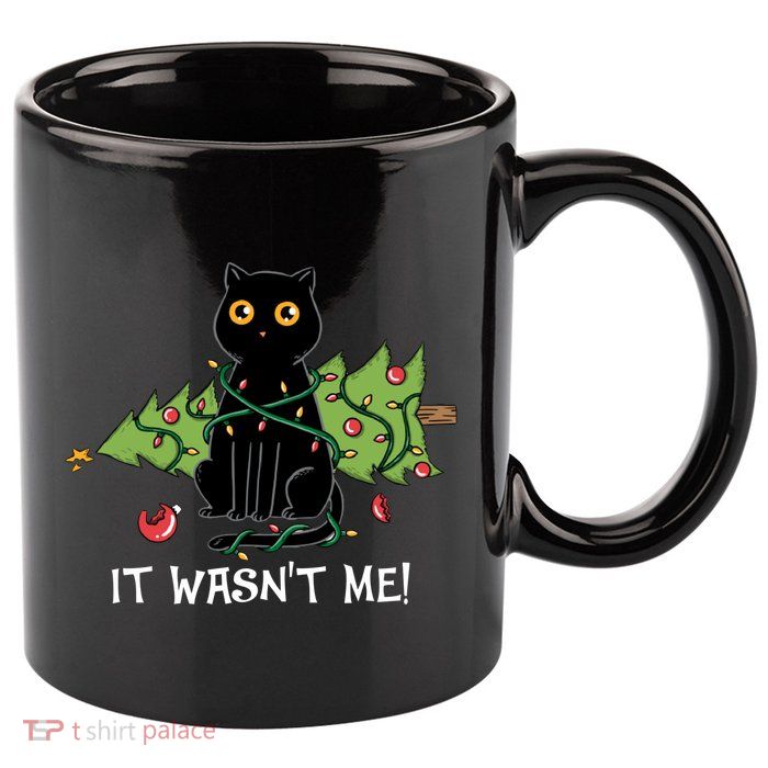 It Wasnt Me Christmas Tree Funny Cat 11oz C Handle Ceramic Mug